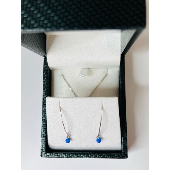 Silver 925 Simulated Fire Opal Snowflake 18" Necklace + Drop Earring Set Jewelry - Picture 13 of 16